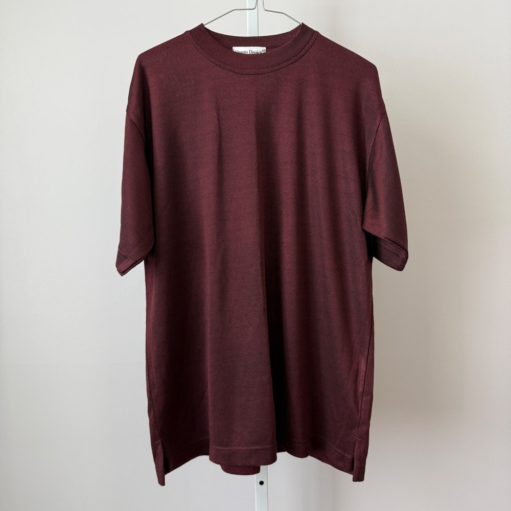Giorgio Danieli sz M Red Textured Knit Tee Made in Italy Minimalist Luxury Y2K